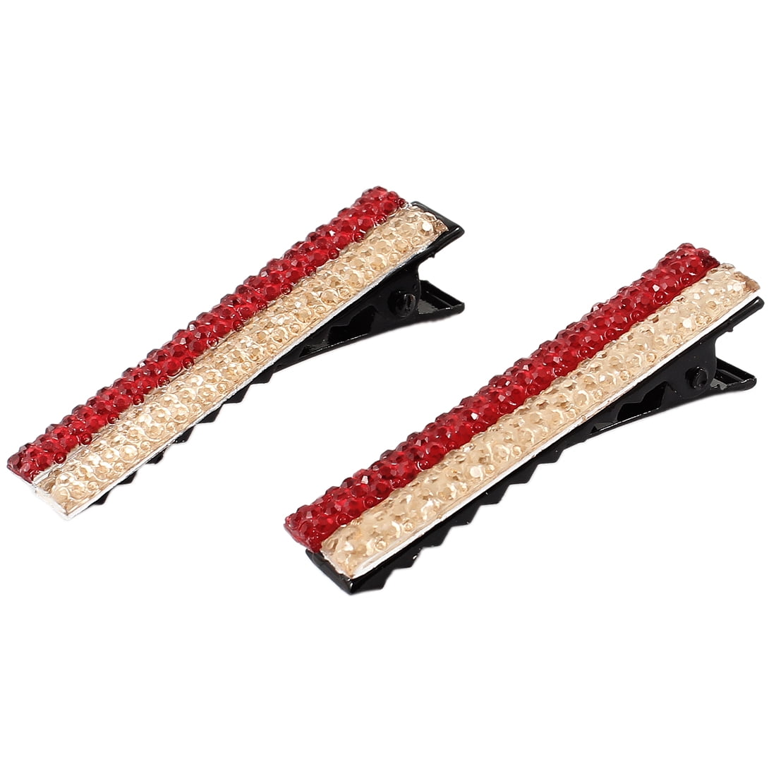 Unique Bargains Pair Red Beige Rhinestone Decoration Metal