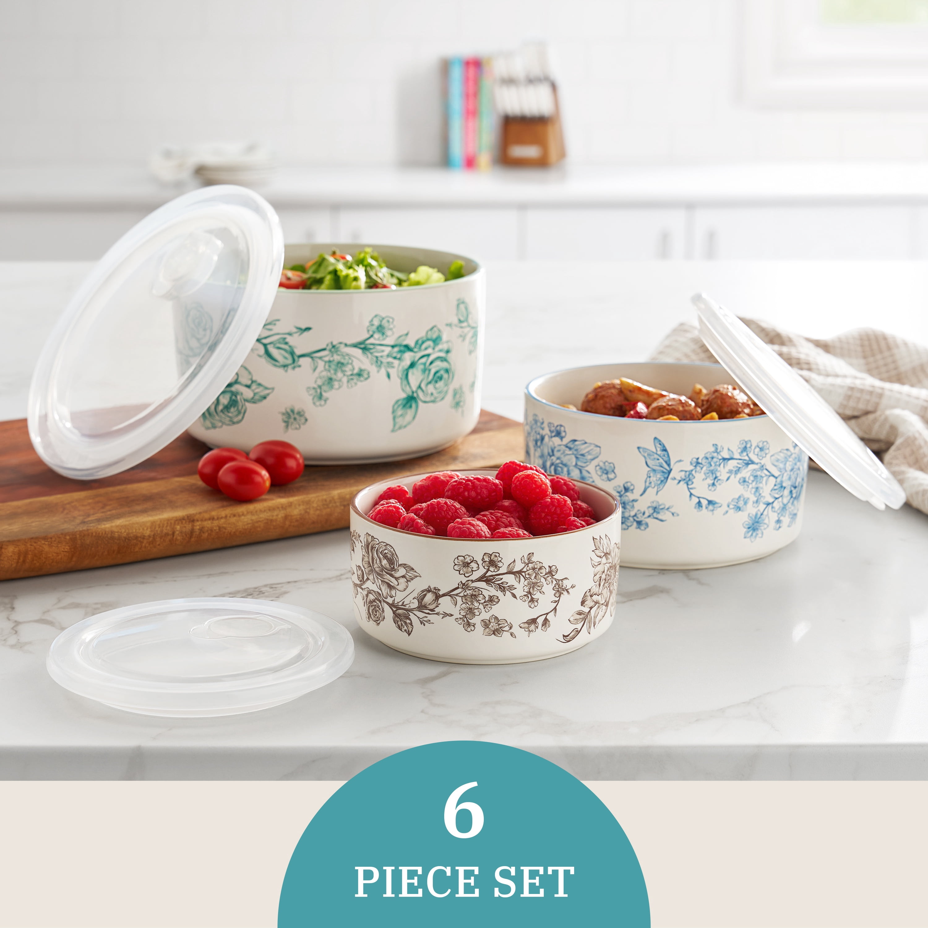 The Pioneer Woman Agatha 6-Piece Nesting Baker Set With Lids