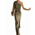 thumbnail image 3 of Women'S One Shoulder Long Sleeve High Split Cocktail Wedding Party Maxi Dress Green S, 3 of 8