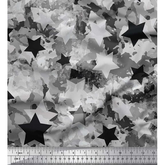 Soimoi Cotton Duck Fabric Star & Camouflage Print Sewing Fabric Yard 42 Inch Wide