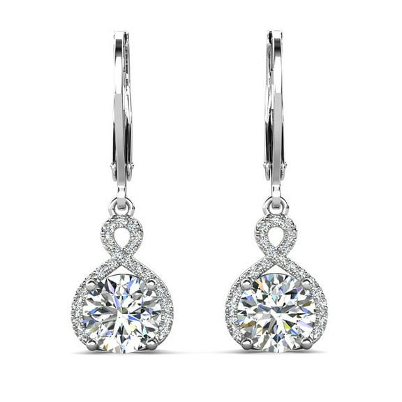Cate & Chloe Alessandra Boucles d'Oreilles Pendantes Plaquées Or Blanc 18k avec Diamants Simulés pour Femmes