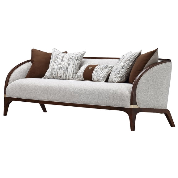 Houston Boucle Sofa - Pebble/Walnut