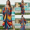 thumbnail image 3 of Vestido playero bohemio vintage con estampado floral y mariposas de TEELYNN para mujer, informal, con escote en V profundo, manga larga, estilo caftán bohemio para playa, para verano, 3 of 5