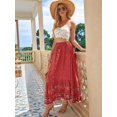 thumbnail image 4 of Maxi Skirts for Women 2025 Summer Boho Long Flowy Floral Elastic High Waist Front Slit Skirt Casual Travel Red XL, 4 of 9