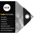 thumbnail image 4 of Protarp 16 Mil Extreme Heavy Duty Tarp Camping Tarpaulin Waterproof Cover, Silver/Black 10′ X 12′Ft, 4 of 7