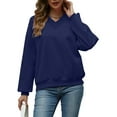 thumbnail image 2 of Womens Oversized V Neck Sweatshirt Fleece Long Sleeve Hoodies Pullover Comfy Top Outfits Navy Blue L, 2 of 9