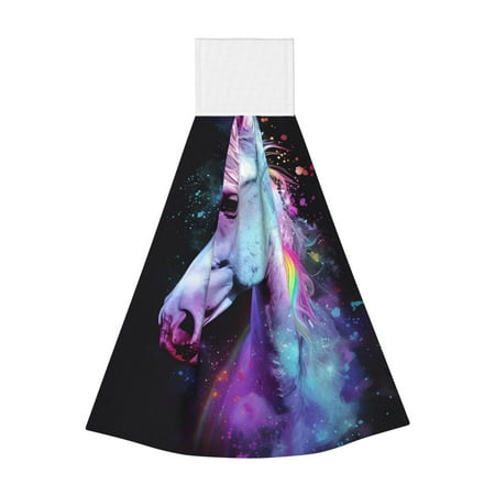 

Lukts Rainbow Spotted White Horse for Coral Fleece Velcro Towel Suitable for Bathroom Kitchen Hanging Absorbent Towel Household Items