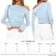thumbnail image 2 of Top De Manga Larga Camisa básica de mujer Top Color sólido Estilo sexy Hombro inclinado Ropa de calle Traje Ygjytge L Azul para Mujer, 2 of 5
