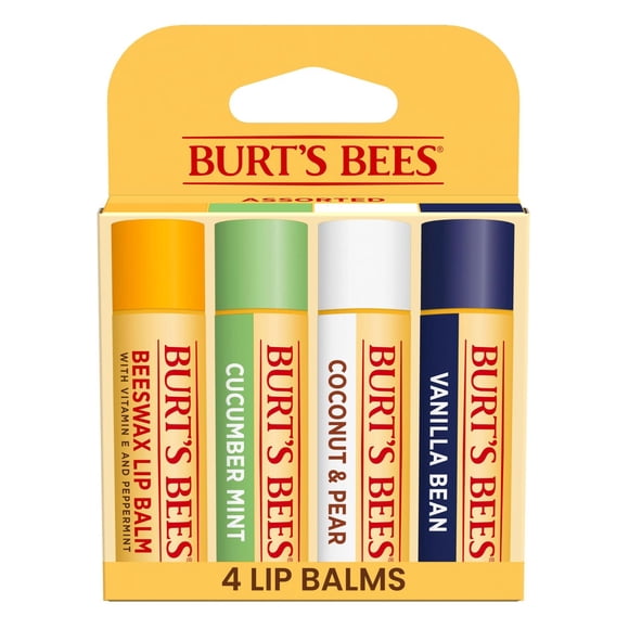 Burt's Bees - Bálsamo labial de cera de abejas, menta, pepino, coco y pera y vainilla, con cera de a