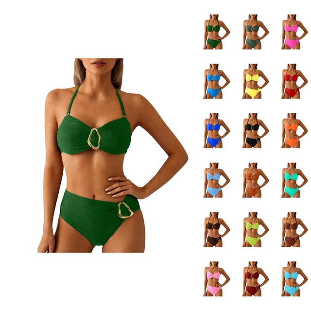 Womens Bikini 2026 Fashionable Metal Buckle Adjustable Straps Top with High Waisted Bottom Swimming Suits for Women 2 Pieces
