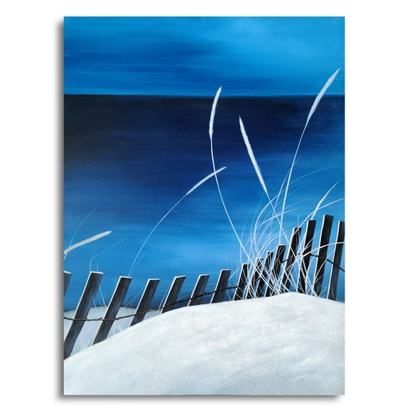 Yihui Arts Night Beach Scenery Coastal Painting in Royal Blue and White Color for Home Decor