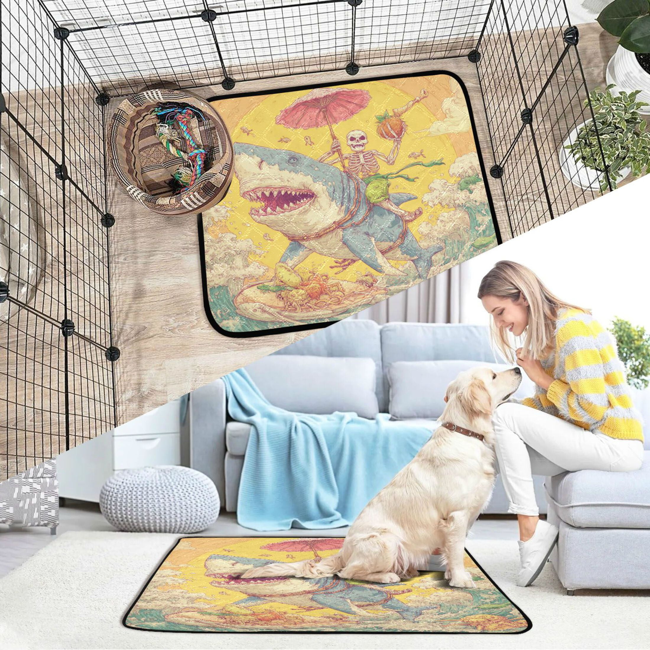 Qxltty Skull Surfing Cat litter Pads Pet Set of 2 Diaper Mats Center Anti-leakage Layer Absorbent Soft and Comfortable