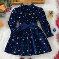 thumbnail image 2 of TBWNWG Girls Velvet Star Print Dress with Ruffle Hem and Bow Tie Belt for Everyday and Holiday Celebrations - Elegant Long Sleeve Girl Dress,Sizes 5-6 Years, 2 of 7