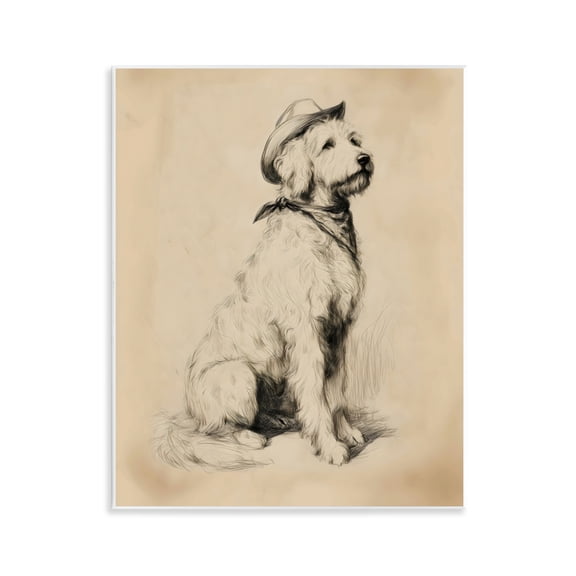 Stupell Industries Cowboy Goldendoodle Sketch Wall Plaque Art, design by Arlington Prints