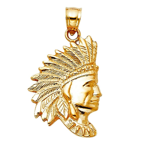 14k Yellow Gold Indian Pendant Necklace 16x23mm Pendant for Women - 2.8 Grams