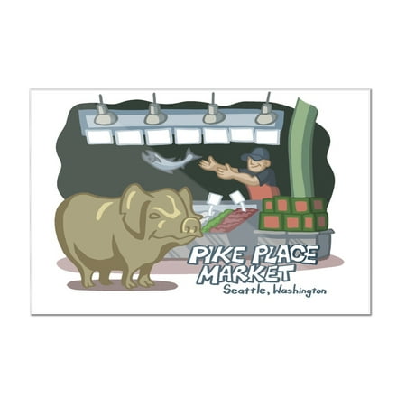 Seattle, Washington - Pike Place Market - Cartoon Icon - Lantern Press Artwork (12x8 Acrylic Wall Art Gallery Quality)