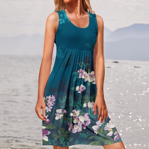 Ichuanyi liquidación moda mujeres sin mangas redondo redondeo verano impresión cómoda vestido de tanque suelto casual ICHUANYI WER202308210429