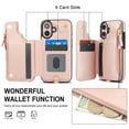 thumbnail image 5 of Wallet Case for Apple iPhone 16, with Crossbody Shoulder Strap & Hand Wrist Cards Holder Zipper Pocket Stand Feature Full Protective Shockpoof Phone Case for iPhone 16, Rosegold, 5 of 7