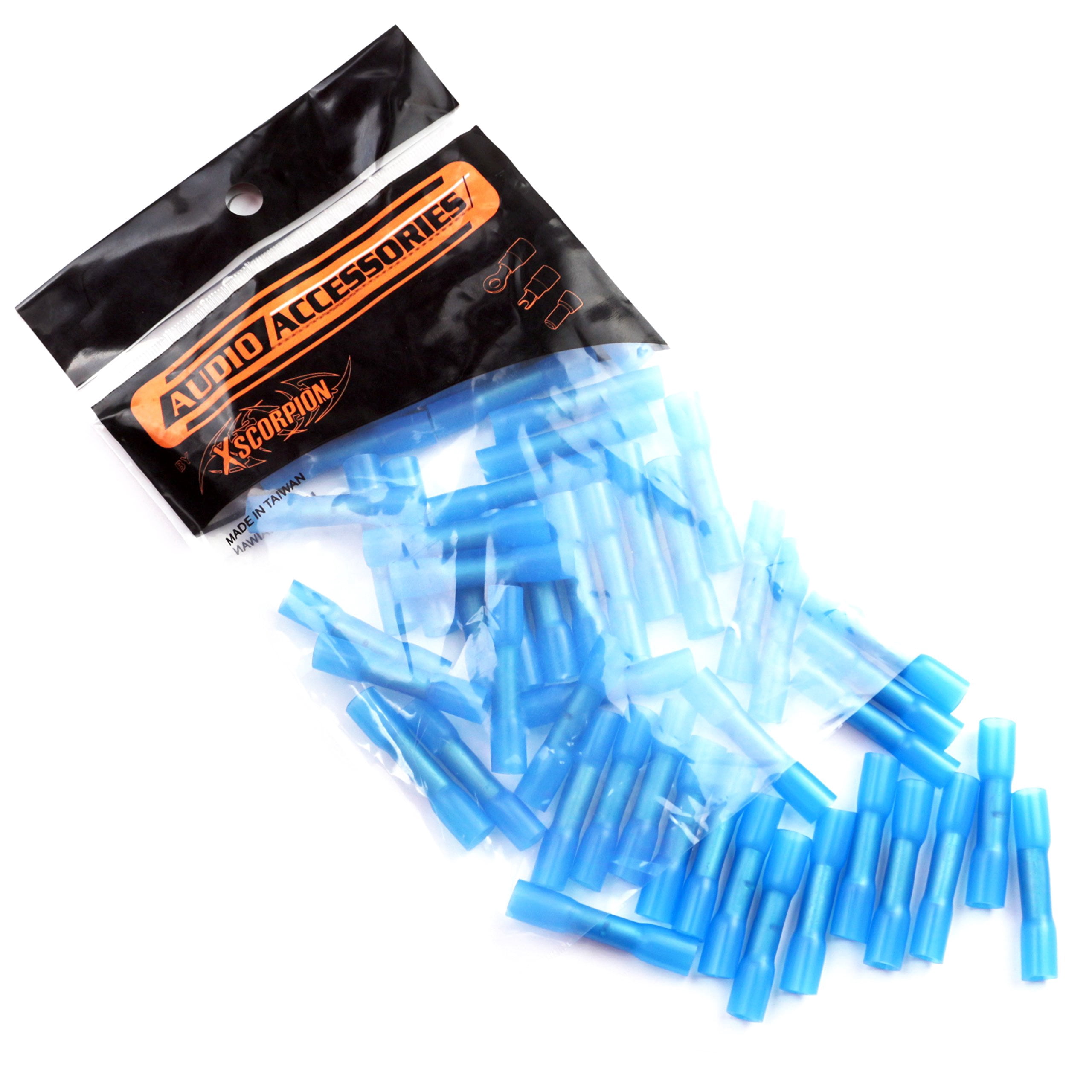 XScorpion Heat Shrink Butt Connectors 14–16 Gauge, Blue, 50pcs per Pack – Waterproof Crimp Wire Connectors for Automotive & Electrical Wiring (HSBCB)