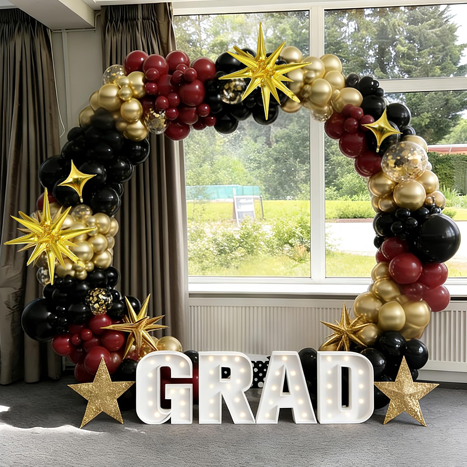 Balloons Arch Kit Black Burgundy Gold 98pcs for Birthdays Graduation Celebrations
