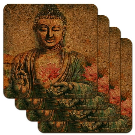 

Buddha Pink Lotus Flowers Serenity Low Profile Novelty Cork Coaster Set