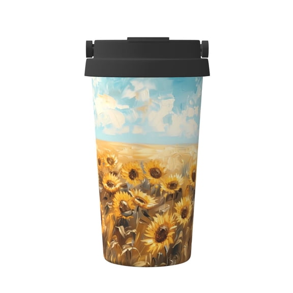 Logiee Sunflower Field Bliss Print Stainless Steel Coffee Tumbler, Travel Coffee Mug, Insulated Coffee Mug with Lid, Spill Proof Coffee Cup, Portable Thermal Mug