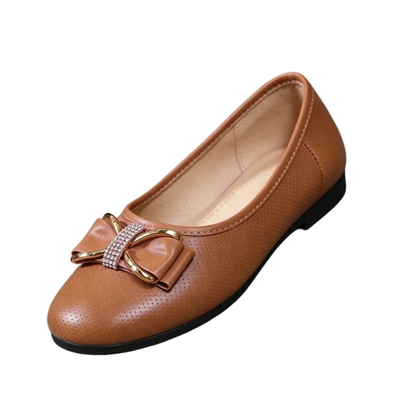 IEMIEMIEM Women's Bow Ballet Flats 2026 Rhinestone Breathable Comfortable Round Toe Slip On Casual Shoes Non Slip Work Walking Shoes Brown 10 Wide