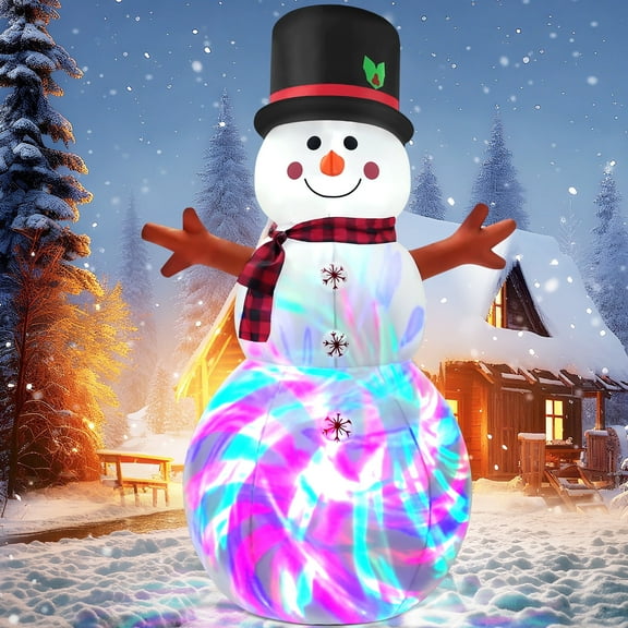 IZNEN 6FT Christmas Inflatable Outdoor Decoration Snowman, Built-in Rotating Disco Light,Blow Up Snow Man Wear Magic Hat Yard Decor for Xmas Holiday Lawn Yard Garden