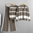 thumbnail image 2 of 3 Piece Knit Striped Sets for Women Long Sleeve Buttons Cardigans Coat and Crewneck Tank Sweater with High Waist Wide Leg Pants Suits Dark Gray,Free Size, 2 of 5