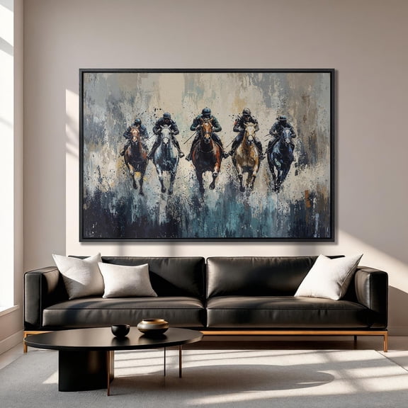 Equestrian Jockeys Art: Abstract Horse Racing Poster, Stretched Canvas Size 8x12
