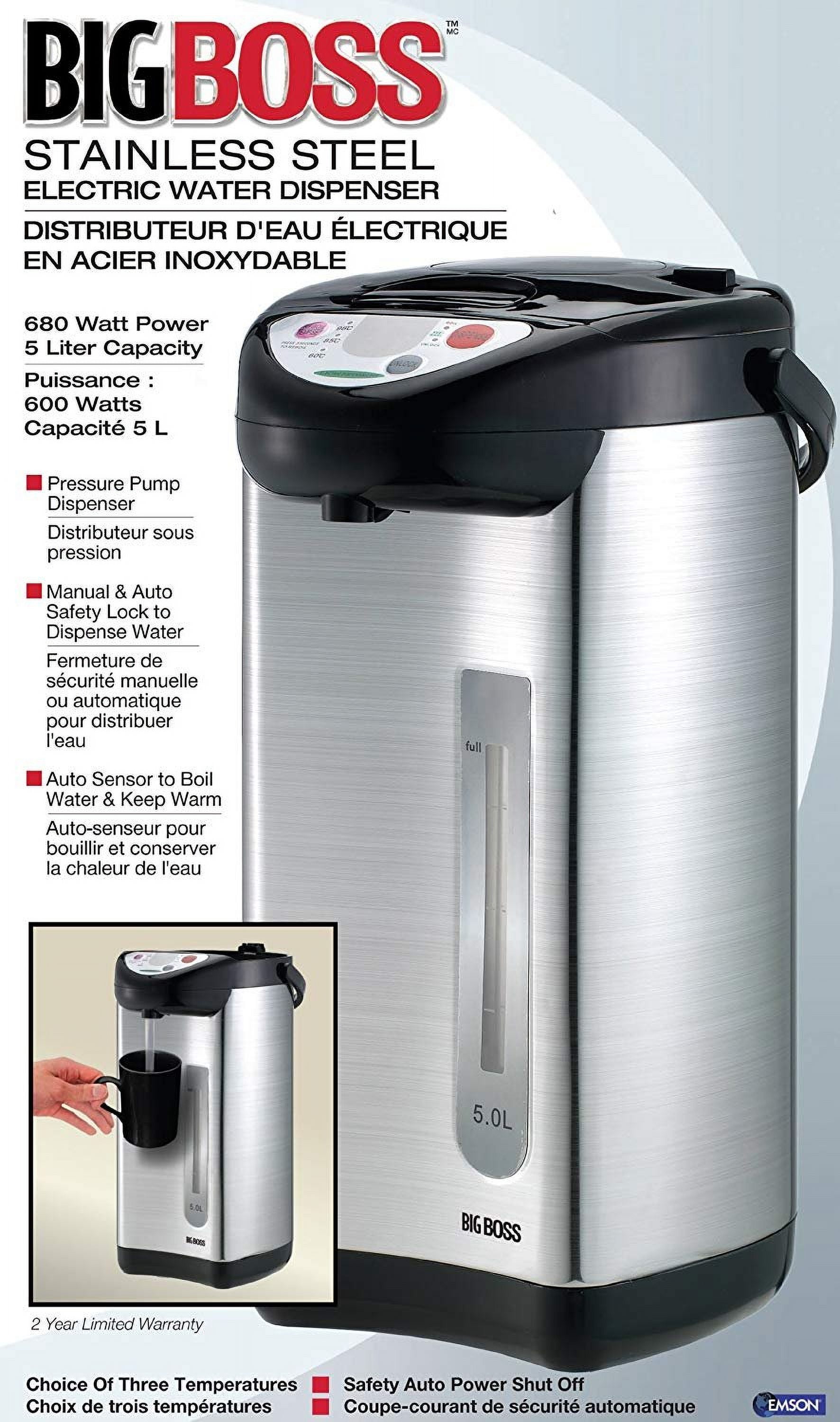 Big Boss 8789 Hot Water Dispenser - Stainless Steel, Black, 5 Liter