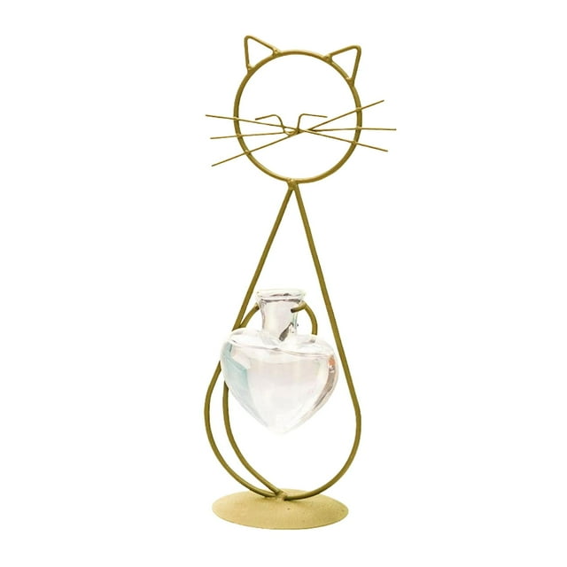 Terrario para gatos, soporte de metal, estación de propagación de plantas, 4,7 x 11,2 pulgadas Dorado