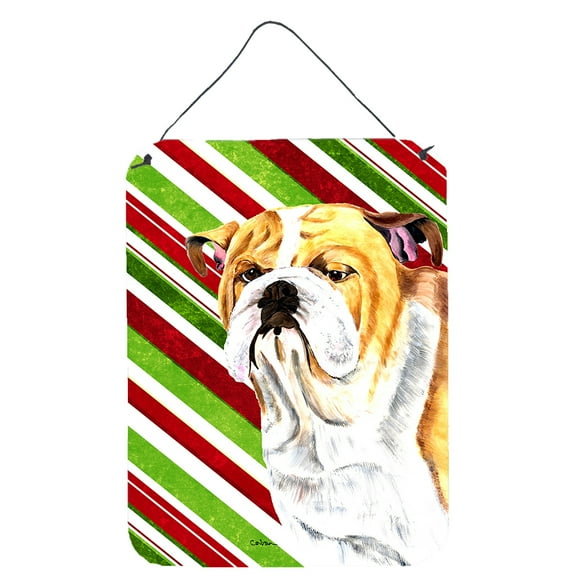 Carolines Treasures SC9334DS1216 Bulldog English Candy Cane Holiday Christmas Wall or Door Hanging Prints 12WX16H