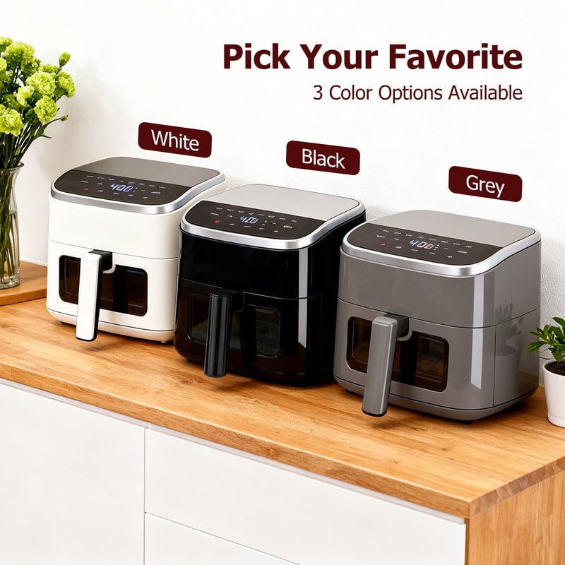 Dozzle 4QT Visual Window Air Fryer, 1500W Touchscreen Display with 8 Cooking Presets, Automatic Shut-Off, Nonstick Basket Dishwasher Safe, 60-Minute Timer, Up to 400°F, Gray