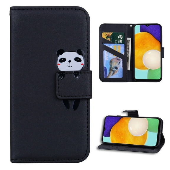for Samsung Galaxy A14 5G Case (6.6 inch), Cartoon Animal Pattern Wallet Cover with Magnetic Clasp Flip Kickstand Cash & Card Slots Shockproof PU Leather for Samsung A14 5G, Black