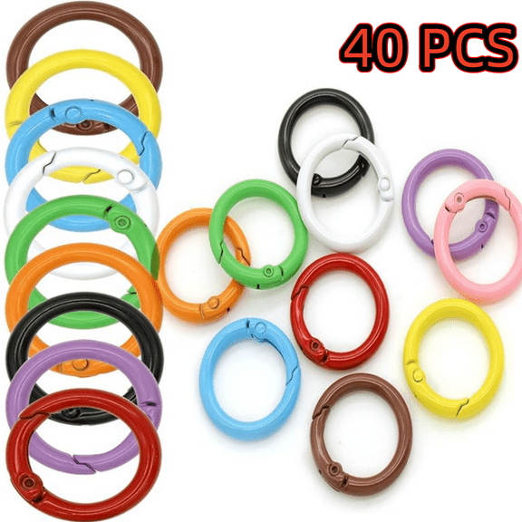 40-Pack 24mm Alloy Spring Split Key Rings - 10 Assorted Colors for Keys, Backpacks & Crafts  ﻿