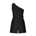 thumbnail image 5 of Usmixi Jumpsuits for Women Fashion One Shoulder Loose Smocked Wide Leg Short Jumpsuits Overalls with Belt Summer Formal Solid Slash Neck Sleeveless Mini Rompers Black m, 5 of 6