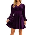 thumbnail image 2 of YMNXA Womens Velvet Dress Long Sleeve V Neck Solid Color Flowy A Line Elegant Soft Comfortable Dresses For Party Purple Xxl, 2 of 5