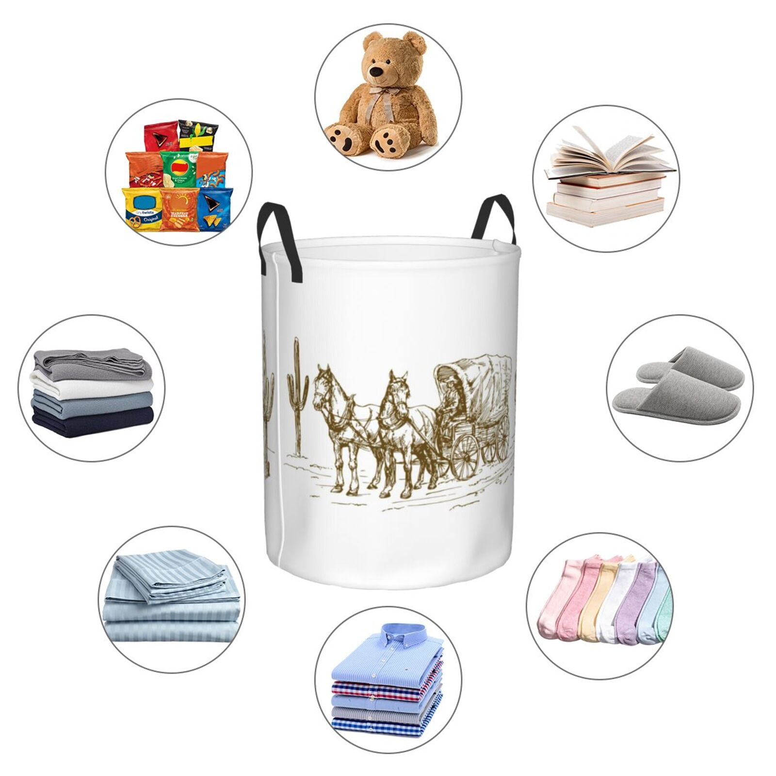 Large Laundry Basket with Handles - Western Scenery With Old Wagon Kids Baby Dirty Clothes Laundry Hamper for Bedroom Aesthetic