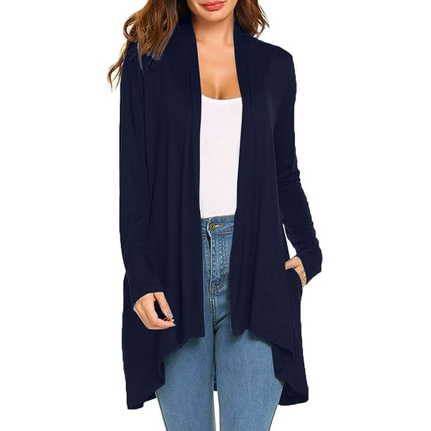 nsendm Womens Shirt Female Adult Women Lavender Sweater 2023 Women's  Knitted Solid Color Long Sleeve Pocket Cardigan Top plus Size for Women  (Blue, XXL) 