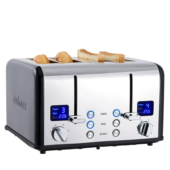 CUSIMAX 4 Slice Toaster, Stainless Steel, Ultra-Clear LED Display & Extra Wide Slots, with Dual Control Panels of 6 Shade Settings, Cancel/Bagel/Defr