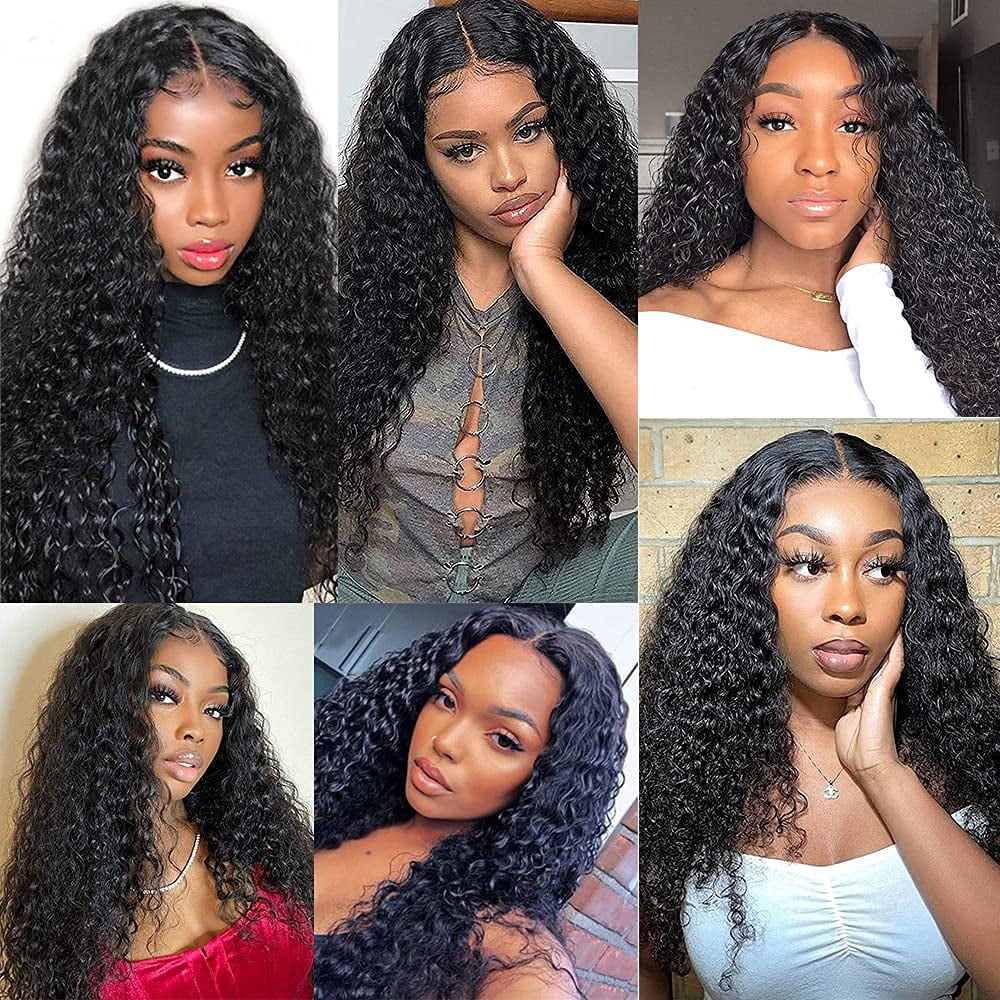 Curly Lace Front Wig Human Hair Wigs for Black Women HD Lace Front Wigs Human Hair Pre Plucked 180% Density 4x4 Lace Closure Wigs Long Curly Wig Natural Black Color(20 Inch)