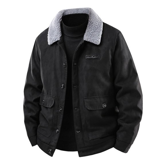 1pc TNZI men's autumn and winter workwear lapel suede jacket, fleece thickened warm casual jacket, loose and versatile jacket, zipper pocket workwear jacket, large size simple and fashionable