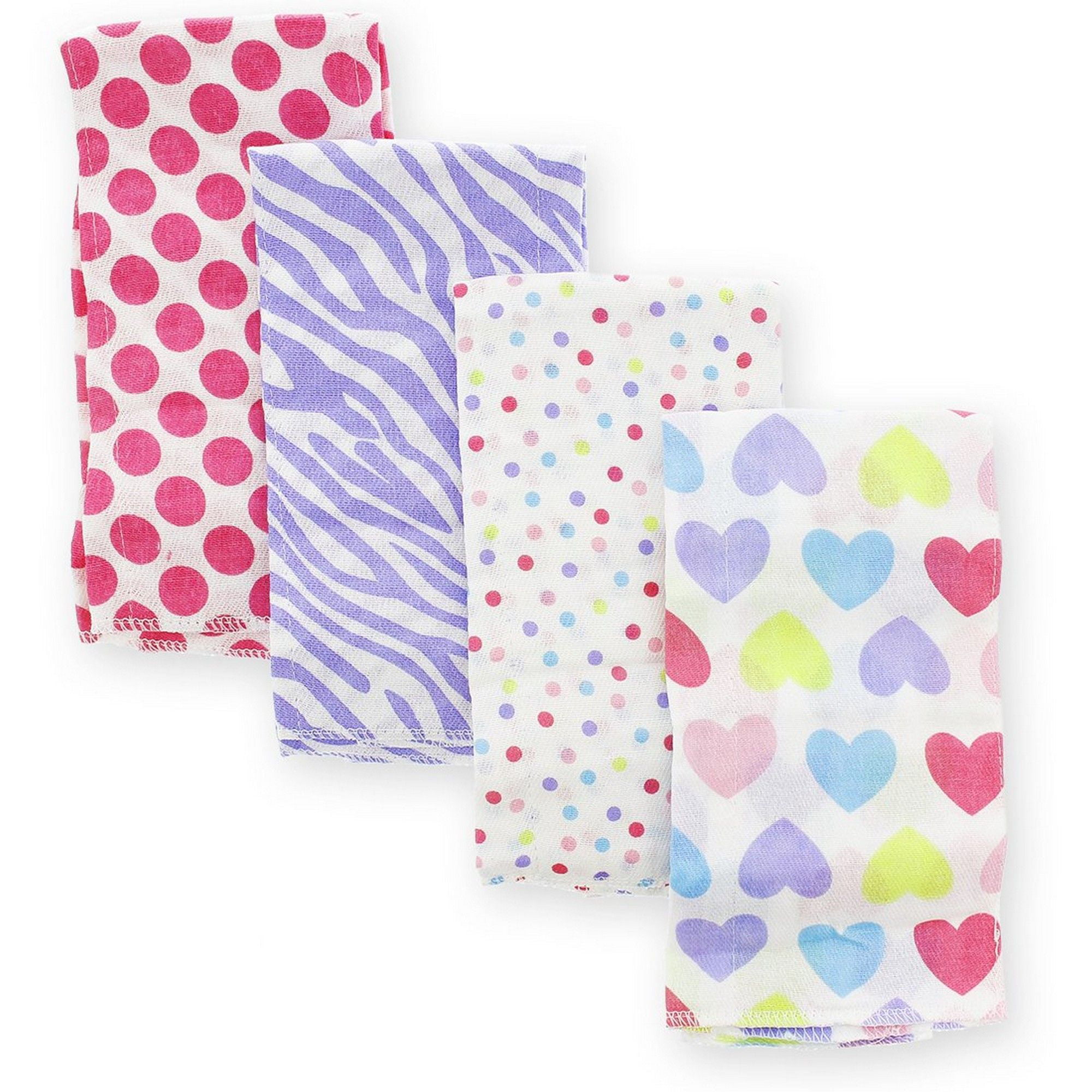 Baby Girl Print Cotton Prefold Burp Cloths for Baby Shower Gift, 4 ...