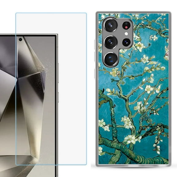 For Samsung Galaxy S25 Ultra 5G Phone Case Cover with Tempered Glass Screen Protector, by OneToughShield - Almond Blossom
