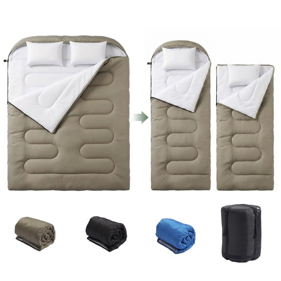 CONCETTA Lightweight Double Sleeping Bag for Adults in Cold & Warm Weaher, Waterproof & Machine Washable for Camping/Backpacking/Hiking, Military Green