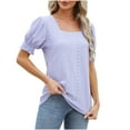 thumbnail image 4 of ALLLIST Going Out Tops for Women Purple Short Sleeve Solid Square Neckline Hollow T-Shirts Blouses for Women M, 4 of 4
