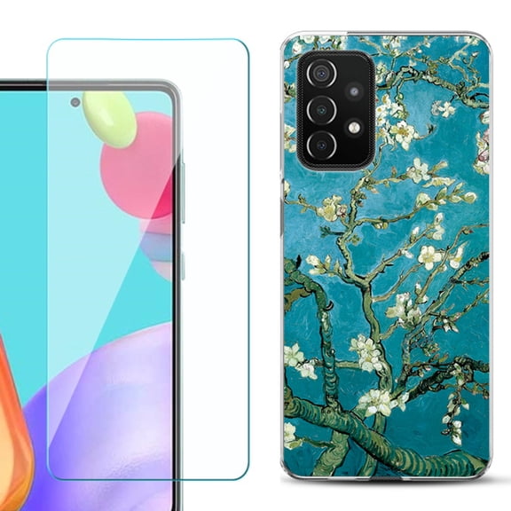 Slim-Fit Flexible Gel TPU Phone Case compatible with Samsung Galaxy A52 5G, with Tempered Glass Screen Protector, by OneToughShield ® - Almond Blossom