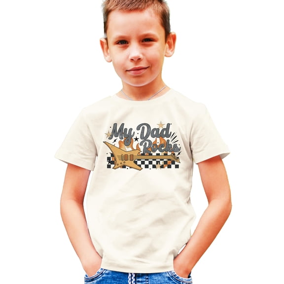 My Dad Rocks Shirt for Boys and Girls Rocker Father's Day Outfit for Toddlers and Kids Natural Shirt 12 Months