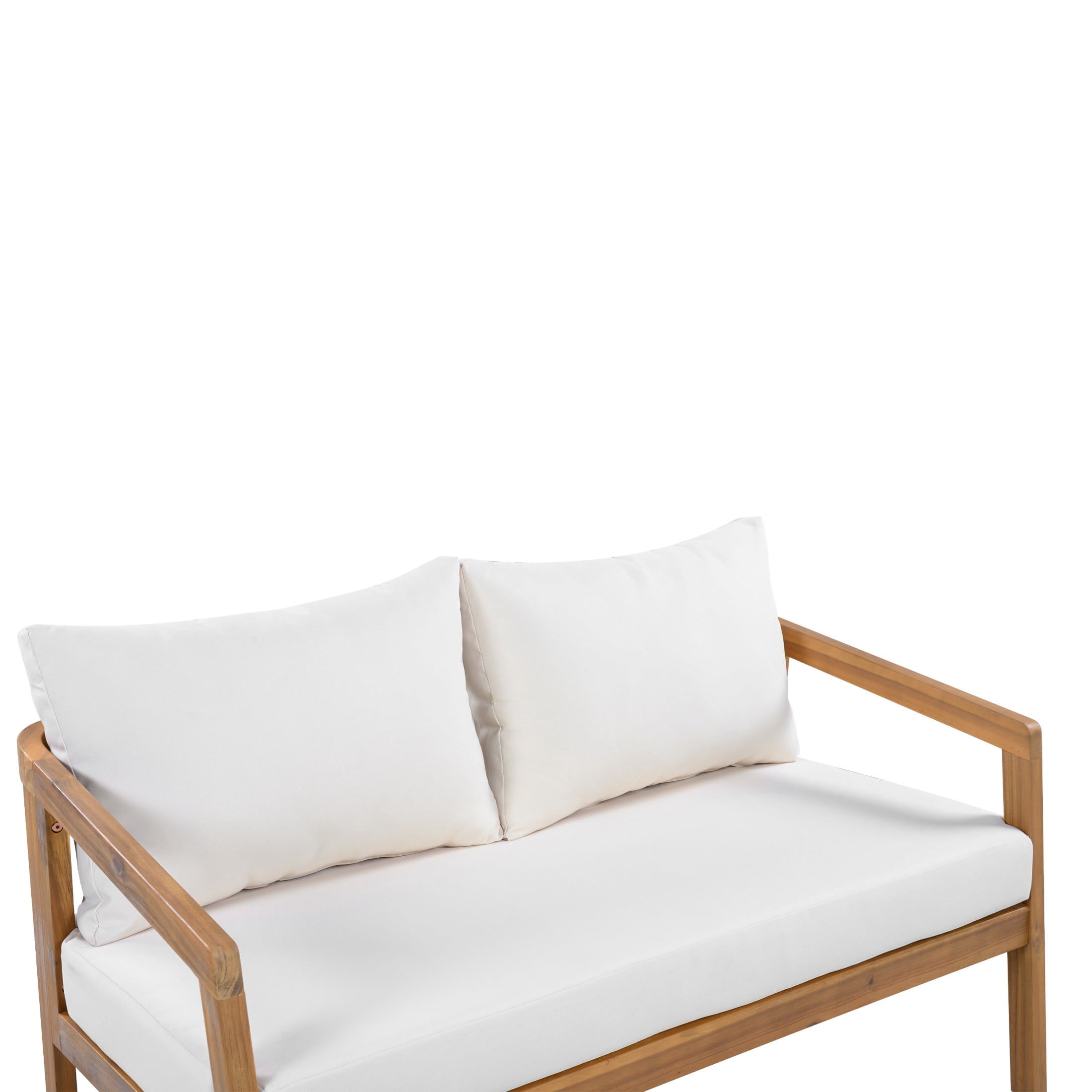 Christopher Knight Home Modern Outdoor Loveseat Sofa, Natural Acacia Wood Frame with Beige Cushions
